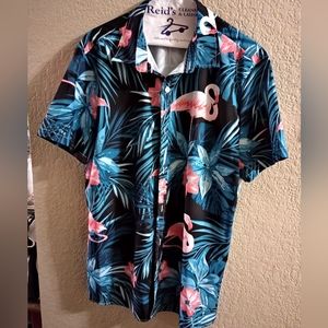 Hawaiian Shirt: Flamingos & Hibiscus